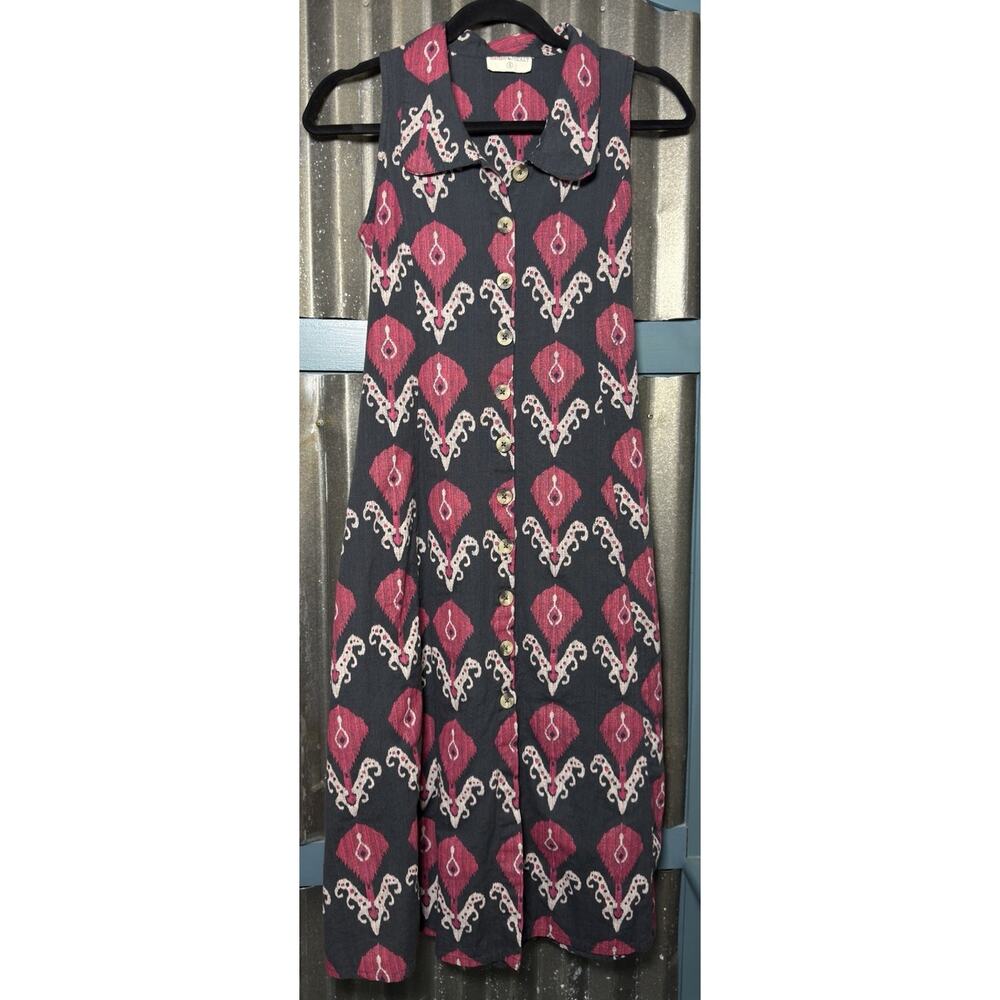 Bombay Paisley Westside Ikat Midi Shirt Dress Gray Size Small Sleeveless Boho